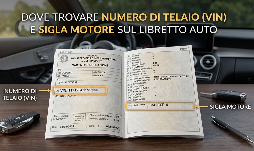 Dove trovare telaio e sigla motore sui diversi libretti